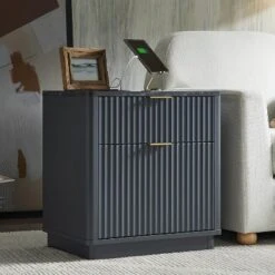 SinCiDo 23" Fluted Nightstand W/Charging Station, 2 Drawer Mid Century Modern End Table W/Storage For Bedroom & Living Room 14 SinCiDo 23" Fluted Nightstand W/Charging Station, 2 Drawer Mid Century Modern End Table W/Storage For Bedroom & Living Room -Steve Silver Furniture Store GUEST 50b6371f e1ca 4e29 8aa4 a9fa2f08512e