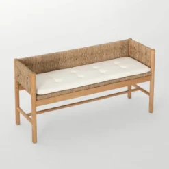 Elden Wood Bench With Woven Back And Loose Cushion Seat - Threshold™ Designed With Studio McGee -Steve Silver Furniture Store GUEST 512a58d0 258b 4cd4 8401 add11f70e81d
