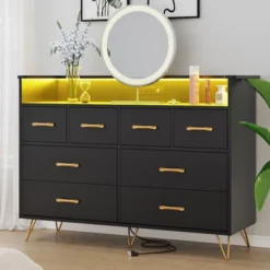 Dresser With Power Outlet And LED Lights, Wood 8 Drawer Dresser For Bedroom, Modern Chest Of Drawers For Closet, Living Room -Steve Silver Furniture Store GUEST 5267e4fc 3f3d 4136 a0b5 6910acbe5c47