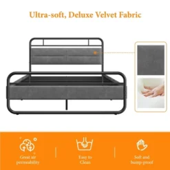 Yaheetech Metal Platform Bed Frame With Velvet Upholstered Headboard 12 Yaheetech Metal Platform Bed Frame With Velvet Upholstered Headboard -Steve Silver Furniture Store GUEST 53e0e481 1a52 439f 88c6 6d5d29c64565