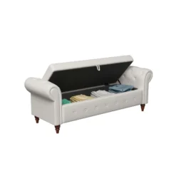 Cecily 63" Button-Tufted Large Storage Ottoman Upholstered Fabric Bench Features Rolled Arms, Window Seating, And Solid Wood Legs-Maison Boucle -Steve Silver Furniture Store GUEST 56e7c4d0 4348 40b3 a850 d28e3e05f497