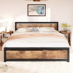 Whizmax Queen Size Bed Frame Platform, Industrial Queen Bedframe With Wooden Headboard No Box Spring Needed, Easy Assemble Noise Free Rustic Brown -Steve Silver Furniture Store GUEST 5962ded4 2d77 4692 a11f 32f17913229c