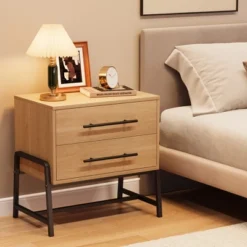 Homhougo Nightstand With 2 Drawers, Bedside Table With Storage, Wood Night Stand With Metal Legs, End Tables For Bedroom Living Room -Steve Silver Furniture Store GUEST 5a9e5ec6 eb23 4821 b6ea 834ba9254dd1