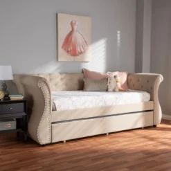 Twin Cherine Classic And Contemporary Fabric Upholstered Daybed With Trundle Beige - Baxton Studio -Steve Silver Furniture Store GUEST 5b781c4d 48da 4c2b 8439 b6c3e851645f