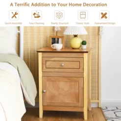 Costway 2PCS Nightstand With Drawer Accent Side End Table Storage Cabinet WhiteNatural -Steve Silver Furniture Store GUEST 6187ccbd 0b1c 4bbd b0bc 31369f5b2726