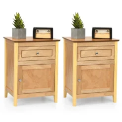 Costway 2PCS Nightstand With Drawer Accent Side End Table Storage Cabinet WhiteNatural -Steve Silver Furniture Store GUEST 62588ac4 ebe5 467b b43f 96e9a834309e