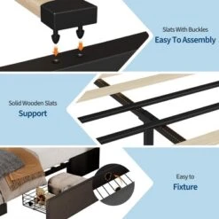 Full Size Bed Frame With 3 Storage Drawers, Fabric Upholstered Platform Bed, Wooden Slats Support, Dark Grey -Steve Silver Furniture Store GUEST 63ba6c84 19f1 43dd 995a ca957121109b