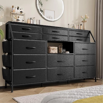 Dresser For Bedroom With 14 Drawers, 55" W Dresser With Side Pocket, Fabric Dressers & Chests Of Drawers With Shelves 7 Dresser For Bedroom With 14 Drawers, 55" W Dresser With Side Pocket, Fabric Dressers & Chests Of Drawers With Shelves - Image 7