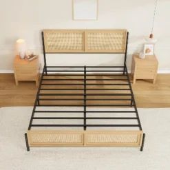 Boho Wooden Full/Queen/King Size Bed Frame With Natural Rattan Headboard And Footboard, No Box Spring Needed, Noise-Free Easy Assemble Metal Bedframe 11 Boho Wooden Full/Queen/King Size Bed Frame With Natural Rattan Headboard And Footboard, No Box Spring Needed, Noise-Free Easy Assemble Metal Bedframe -Steve Silver Furniture Store GUEST 6a66f5a8 b7bd 411a ba5c 2643821f72d0