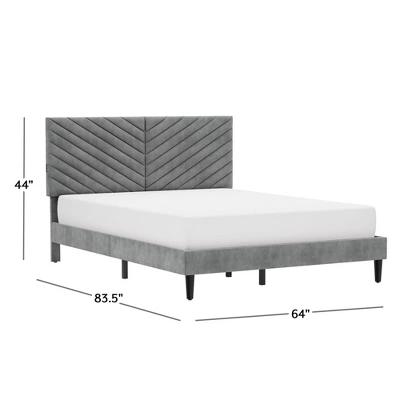 Queen Crestwood Upholstered Chevron Pleated Platform Bed With 2 Dual USB Ports Gray - Hillsdale Furniture 2 Queen Crestwood Upholstered Chevron Pleated Platform Bed With 2 Dual USB Ports Gray - Hillsdale Furniture - Image 2