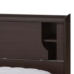 Queen Larsine Finished Platform Storage Bed With Headboard Shelves - Baxton Studio