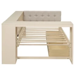 Twin/Full Size Platform Bed With Storage Shelves, Drawers, Charging Station, Upholstered Headboard And Desk, Cream/Gray-ModernLuxe -Steve Silver Furniture Store GUEST 6be0ec74 63e8 44b4 8b9e dffd1e646bdc