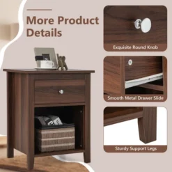 Costway Nightstand Bedside Table With Drawer & Open Shelf For Living Room Bedroom Walnut/Brown -Steve Silver Furniture Store GUEST 71f80c5b b30a 463e a641 ee19175143d8
