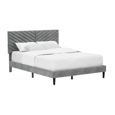 Queen Crestwood Upholstered Chevron Pleated Platform Bed With 2 Dual USB Ports Gray - Hillsdale Furniture 12 Queen Crestwood Upholstered Chevron Pleated Platform Bed With 2 Dual USB Ports Gray - Hillsdale Furniture - Image 12