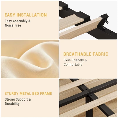 Full Size Bed Frame With Adjustable Headboard, Velvet Upholstered Tufted Twin Platform Bedframe With Strong Wooden Slats, No Box Spring Needed,White 4 Full Size Bed Frame With Adjustable Headboard, Velvet Upholstered Tufted Twin Platform Bedframe With Strong Wooden Slats, No Box Spring Needed,White - Image 4