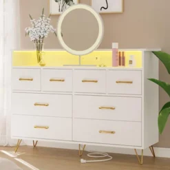Dresser With Power Outlet And LED Lights, Wood 8 Drawer Dresser For Bedroom, Modern Chest Of Drawers For Closet, Living Room -Steve Silver Furniture Store GUEST 72c9c257 c1a8 425f a4b1 280d8a591344