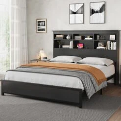Queen Size Bed Frame With Bookcase Headboard, Queen Platform Bed With 2-tier Storage & Charging Station, No Box Spring Needed Easy Assemble,Black 11 Queen Size Bed Frame With Bookcase Headboard, Queen Platform Bed With 2-tier Storage & Charging Station, No Box Spring Needed Easy Assemble,Black -Steve Silver Furniture Store GUEST 73ae7047 d2c1 41f6 bca8 3369b5460491