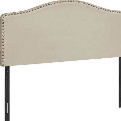 HomeRoots Beige Linen Blend Upholstered Arched Full Headboard With Nail Head Trim 4 HomeRoots Beige Linen Blend Upholstered Arched Full Headboard With Nail Head Trim - Image 4