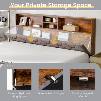 Costway Bed Frame Upholstered Platform Mattress Foundation With Storage Headboard 5 Costway Bed Frame Upholstered Platform Mattress Foundation With Storage Headboard - Image 5