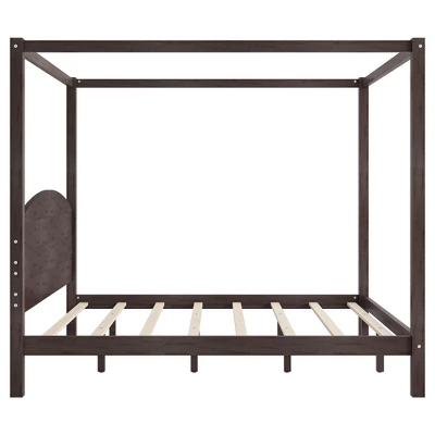 King Size Canopy Platform Bed, Wooden Bed Frame With Headboard And Support Legs -ModernLuxe 5 King Size Canopy Platform Bed, Wooden Bed Frame With Headboard And Support Legs -ModernLuxe - Image 5