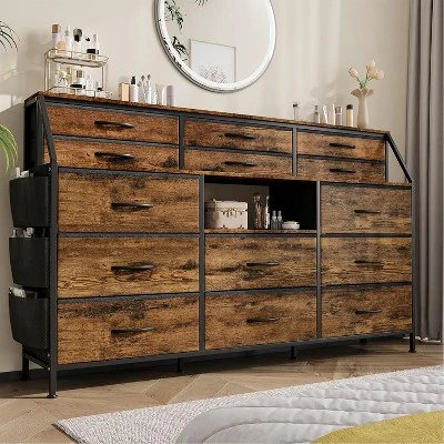 Dresser For Bedroom With 14 Drawers, 55" W Dresser With Side Pocket, Fabric Dressers & Chests Of Drawers With Shelves 8 Dresser For Bedroom With 14 Drawers, 55" W Dresser With Side Pocket, Fabric Dressers & Chests Of Drawers With Shelves - Image 8
