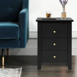 Costway Nightstand End Beside Sofa Table Cabinet W/ 3 Drawers Bedroom Furniture Black -Steve Silver Furniture Store GUEST 7831b0ae 6a81 4b6b a8ae 50cf48a4bf16