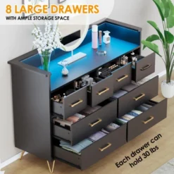 Dresser With Power Outlet And LED Lights, Wood 8 Drawer Dresser For Bedroom, Modern Chest Of Drawers For Closet, Living Room -Steve Silver Furniture Store GUEST 79198199 0f1b 4755 833a 7d0177baddc1