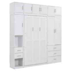 Full/Twin Size Murphy Bed Wall Bed Frame, Wood Storage Cabinet Bed With Lockers, Drawers And Wardrobes, White -ModernLuxe -Steve Silver Furniture Store GUEST 7a679537 93bf 4847 a96e 80c19ad7e37c