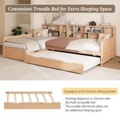 Twin Size L Shaped Daybed With Trundle And Storage Drawer, Versatile Corner Bed Frame With Bookcases, Natural/White-ModernLuxe -Steve Silver Furniture Store GUEST 7d95636e 518a 4bd5 8afa fb99aec48803