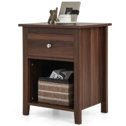 Costway Nightstand Bedside Table With Drawer & Open Shelf For Living Room Bedroom Walnut/Brown -Steve Silver Furniture Store GUEST 7eeb07a8 8733 4a3b 923f 13aa47faa6bb