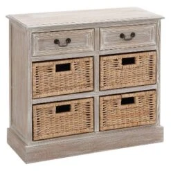 Wood Storage Accent Chest 4 Wicker Basket Drawers Taupe - Olivia & May