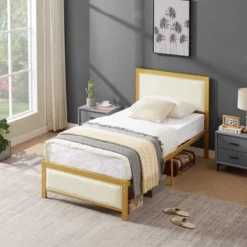 VECELO Upholstered Linen Bed Frame With Headboard And Footboard, Heavy-Duty Platform, Strong Metal Slats, No Box Spring Required, Easy Assembly -Steve Silver Furniture Store GUEST 85dd4d92 f3a2 41af 824d daa60c0c2904