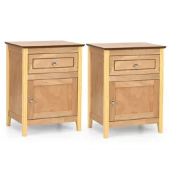 Costway 2PCS Nightstand With Drawer Accent Side End Table Storage Cabinet WhiteNatural -Steve Silver Furniture Store GUEST 895f3d49 1877 49ab 85b6 365dde47b268