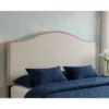 HomeRoots Beige Linen Blend Upholstered Arched Full Headboard With Nail Head Trim