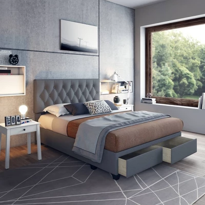 Henley Linen Tufted Upholstered Platform Bed With Storage Drawers - Eco Dream 1 Henley Linen Tufted Upholstered Platform Bed With Storage Drawers - Eco Dream