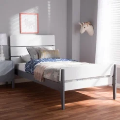 Twin Nereida Modern Classic Mission Style Finished Wood Platform Bed White/Gray - Baxton Studio -Steve Silver Furniture Store GUEST 8e6e0d2f 8158 4fb7 892a e3bd4cce2701