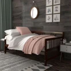 Costway Twin Size Wooden Slats Daybed Bed Sofa Support Platform Sturdy W/Rails White/Cherry