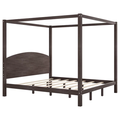 King Size Canopy Platform Bed, Wooden Bed Frame With Headboard And Support Legs -ModernLuxe 4 King Size Canopy Platform Bed, Wooden Bed Frame With Headboard And Support Legs -ModernLuxe - Image 4