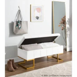 41" Midas Glam Storage Bench Steel/Velvet Gold/White - LumiSource -Steve Silver Furniture Store GUEST 9b1c2471 9f27 4762 9555 ef95c9436bbc