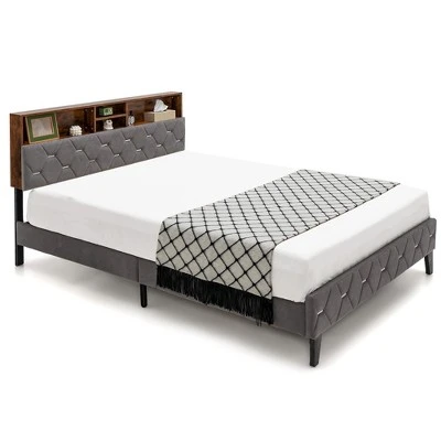 Costway Bed Frame Upholstered Platform Mattress Foundation With Storage Headboard 9 Costway Bed Frame Upholstered Platform Mattress Foundation With Storage Headboard - Image 9