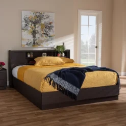 Queen Larsine Finished Platform Storage Bed With Headboard Shelves - Baxton Studio -Steve Silver Furniture Store GUEST a467294c 6072 4eea a402 a551477aac4f