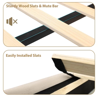 Upholstered Canopy Bed Frame Full Size With Headboard, Button Tufted, Nailhead Trim Design, No Box Spring Required 6 Upholstered Canopy Bed Frame Full Size With Headboard, Button Tufted, Nailhead Trim Design, No Box Spring Required - Image 6