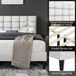 Yaheetech Upholstered Platform Bed Frame With Square Tufted Headboard 8 Yaheetech Upholstered Platform Bed Frame With Square Tufted Headboard -Steve Silver Furniture Store GUEST a5631f36 9664 4685 a08c 1503bfc23e5f
