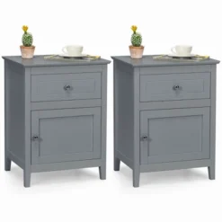 Costway 2PCS Nightstand With Drawer Accent Side End Table Storage Cabinet WhiteNatural -Steve Silver Furniture Store GUEST a5bc57a7 0c7b 4378 99d1 0fb1b858a260