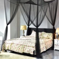 4 Corner Post Bed Canopy Mosquito Net Full Queen King Size Netting Bedding Black -Steve Silver Furniture Store GUEST a66a1e56 6889 43c3 9d14 e5e392f679bb