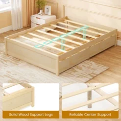 Costway Full/Queen Size Wooden Platform Bed With 2 Rolling Storage Drawers Wood Slat Support Natural/White -Steve Silver Furniture Store GUEST a681aac2 7e0c 4b13 933d fdf43d4996a0