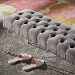 Hewett Velvet Tufted Metal Bench - Inspire Q -Steve Silver Furniture Store GUEST a80a48f6 0ba6 45fa 8867 ff4d9d5042a8