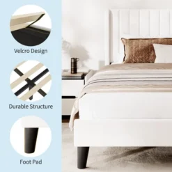 Bed Frame With Vertical Channel Tufted Wingback Headboard, Upholstered Platform Bed Frame With Strong Wooden Slats Support -Steve Silver Furniture Store GUEST abfb950b 27d5 446a 9a9e 2d8b32b66b11