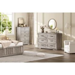 Acekool 5-Drawer Grey Dresser, Modern Farmhouse Tall Chest With Wide Handles, Storage Organizer For Bedroom, Living Room -Steve Silver Furniture Store GUEST afc74340 195d 4fa5 8719 592e22f9ed18
