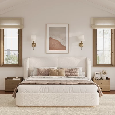 Queen/King Size Platform Bed Frame With Upholstered Headboard - ModernLuxe 1 Queen/King Size Platform Bed Frame With Upholstered Headboard - ModernLuxe